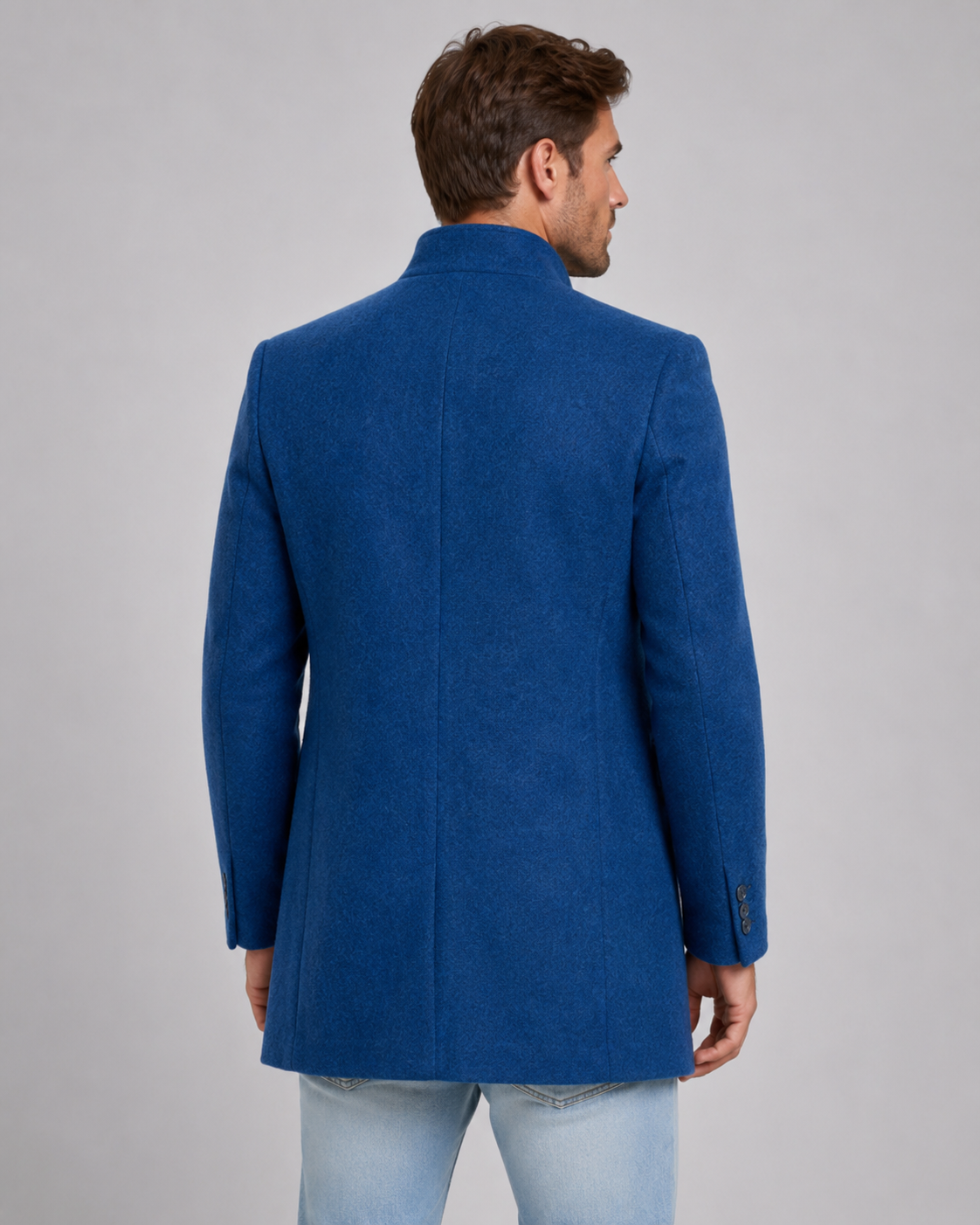 Men's Stand Collar Wool Coat – Single-Breasted Mid-Length Overcoat
