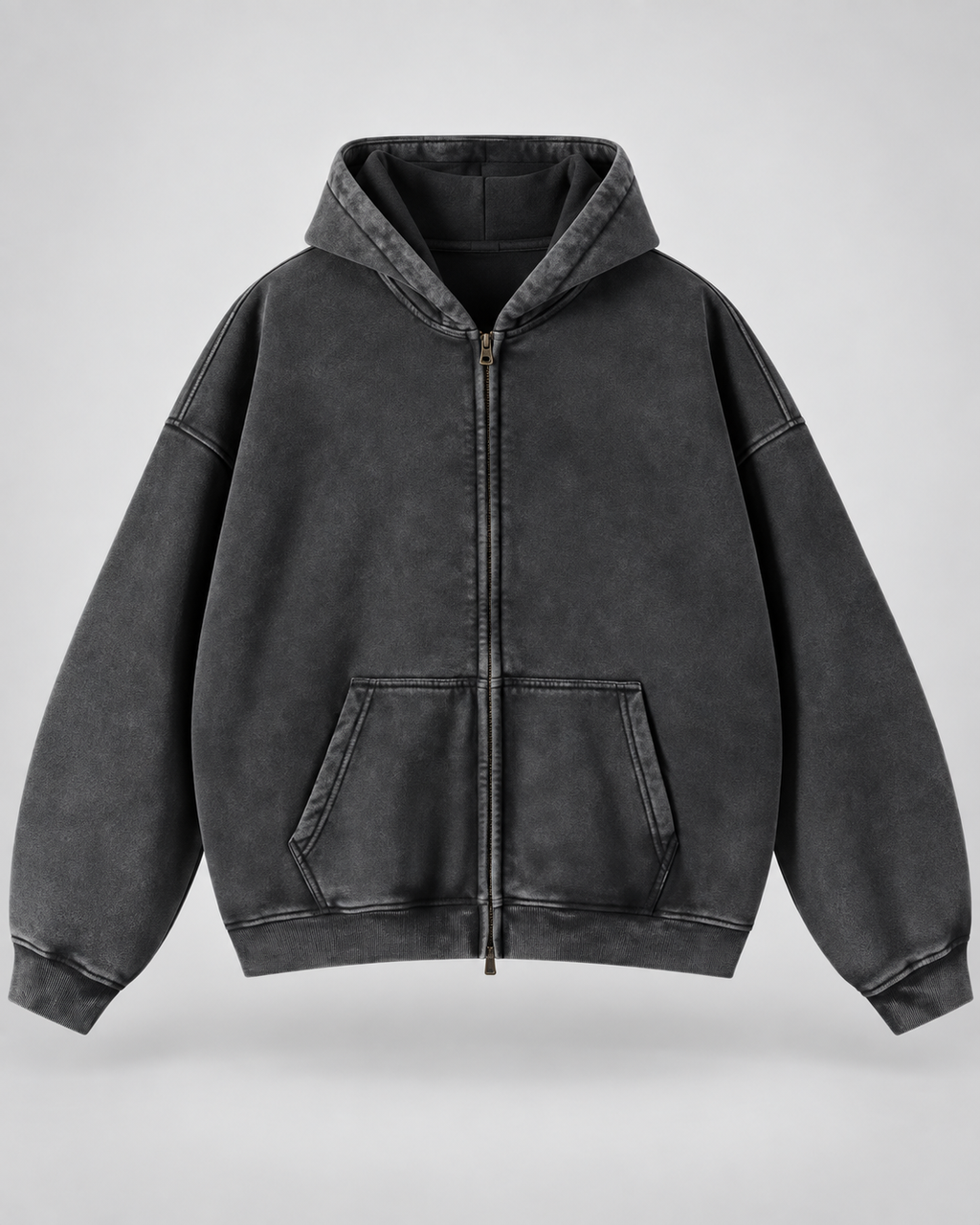 Men's Vintage Wash Zip-Up Hoodie – Oversized Fleece Sweatshirt