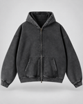 Men's Vintage Wash Zip-Up Hoodie – Oversized Fleece Sweatshirt