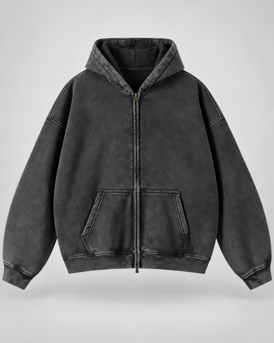 Men's Vintage Wash Zip-Up Hoodie – Oversized Fleece Sweatshirt