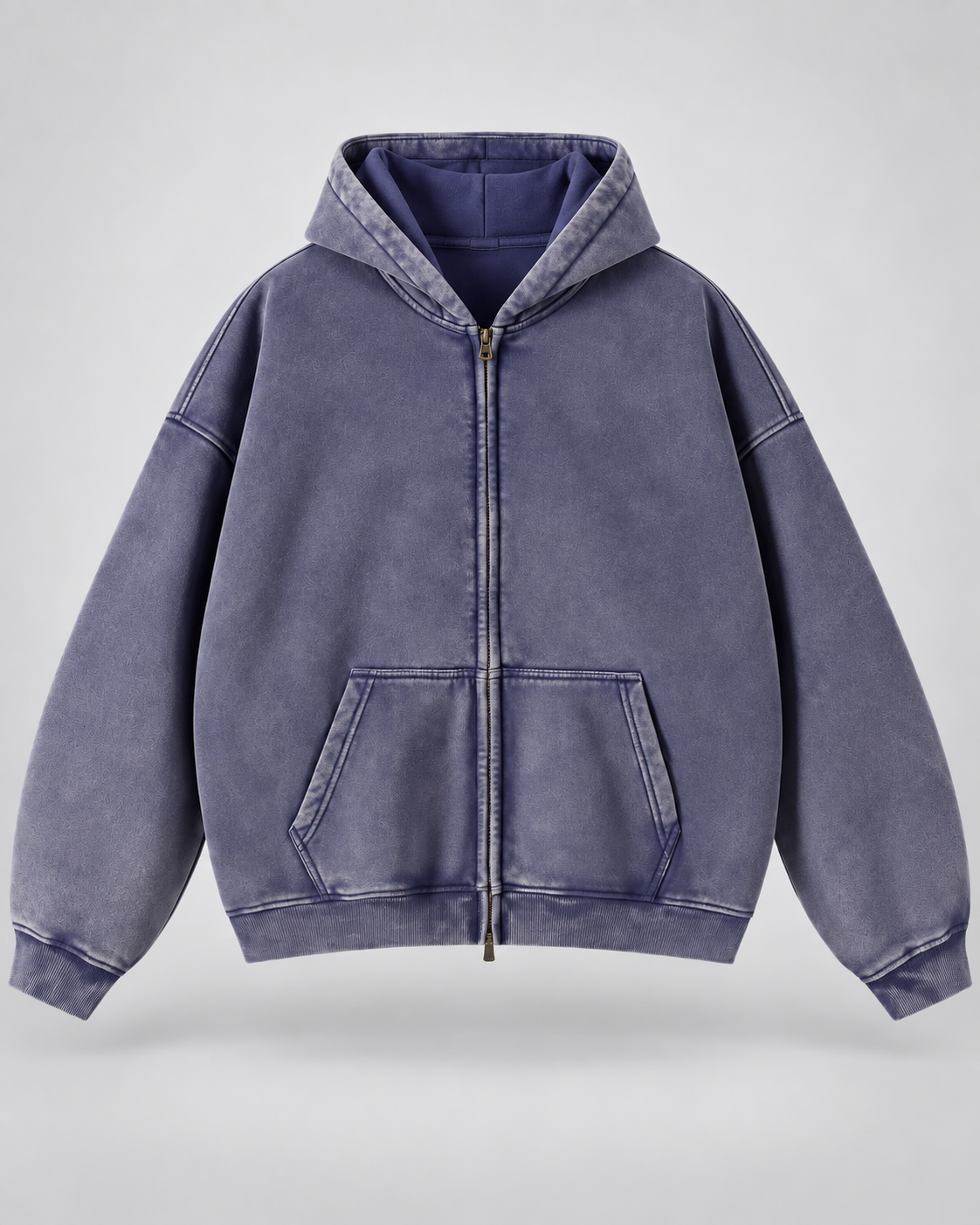 Men's Vintage Wash Zip-Up Hoodie – Oversized Fleece Sweatshirt