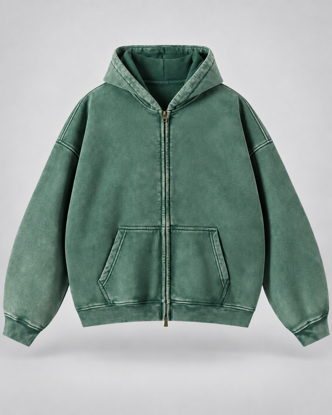 Men's Vintage Wash Zip-Up Hoodie – Oversized Fleece Sweatshirt