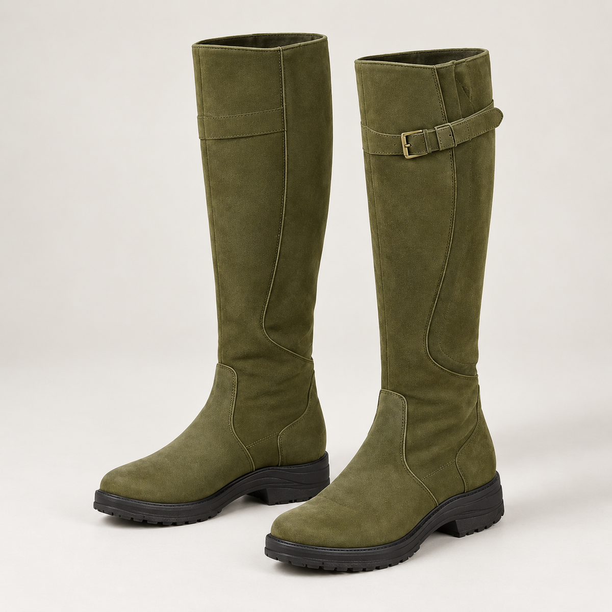 Women's Knee-High Boots with Adjustable Strap – Water-Resistant Treaded Tall Boots