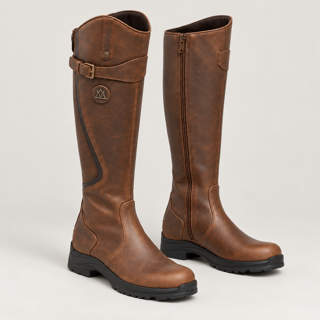 Women's Knee-High Boots with Adjustable Strap – Water-Resistant Treaded Tall Boots