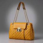 Women's Quilted Chain Handle Bag – Structured Turn-Lock Handbag