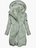 Women's Long Quilted Hooded Coat – Warm Lined Winter Puffer