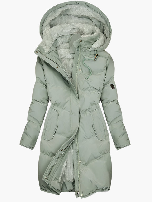 Women's Long Quilted Hooded Coat – Warm Lined Winter Puffer