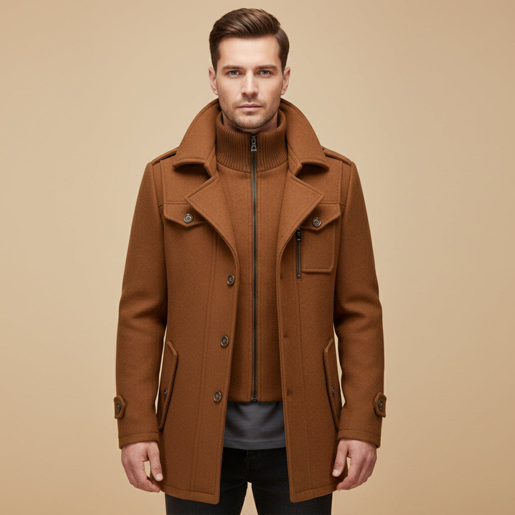 Men's Tailored Wool Blend Overcoat – Lapel Collar Trench-Style Coat
