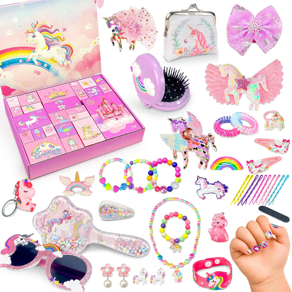 Lily | Kids Unicorn Christmas Advent Calendar with 24 Jewelry and Hair Accessories