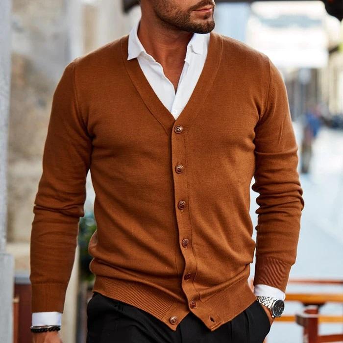 Men's V-Neck Button-Up Knit Vest – Casual Layering Cardigan