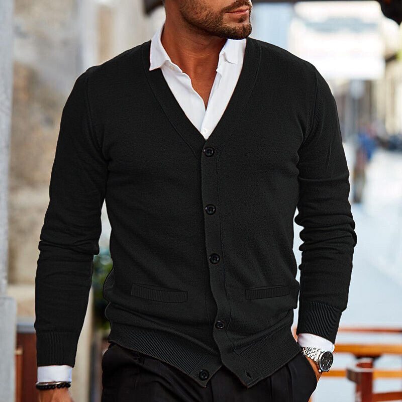 Men's V-Neck Button-Up Knit Vest – Casual Layering Cardigan