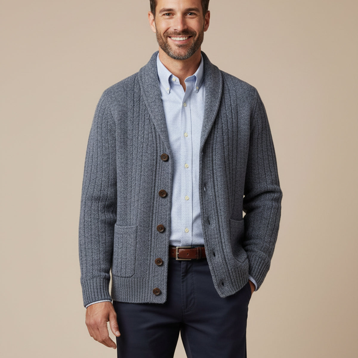 Men's Soft Knit Button Cardigan – Relaxed Smart Casual Sweater with Pockets