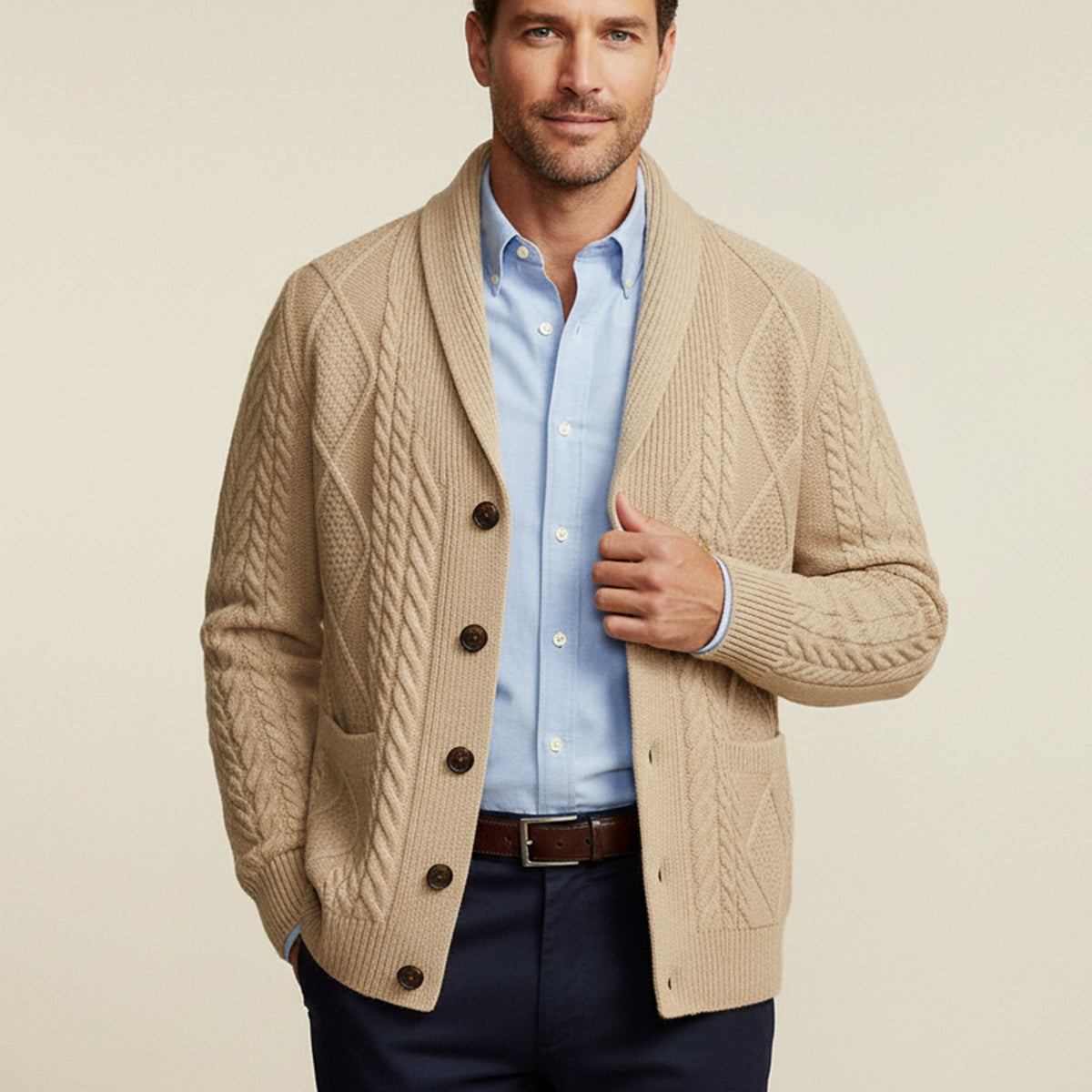 Men's Soft Knit Button Cardigan – Relaxed Smart Casual Sweater with Pockets