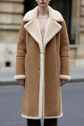 Women's Long Camel Winter Coat – Faux Shearling Lined Overcoat