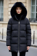 Women's Quilted Hooded Parka – Faux Fur Trim Winter Coat