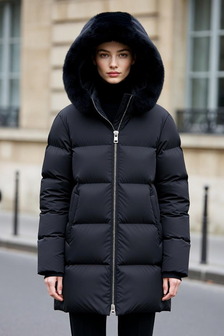 Women's Quilted Hooded Parka – Faux Fur Trim Winter Coat