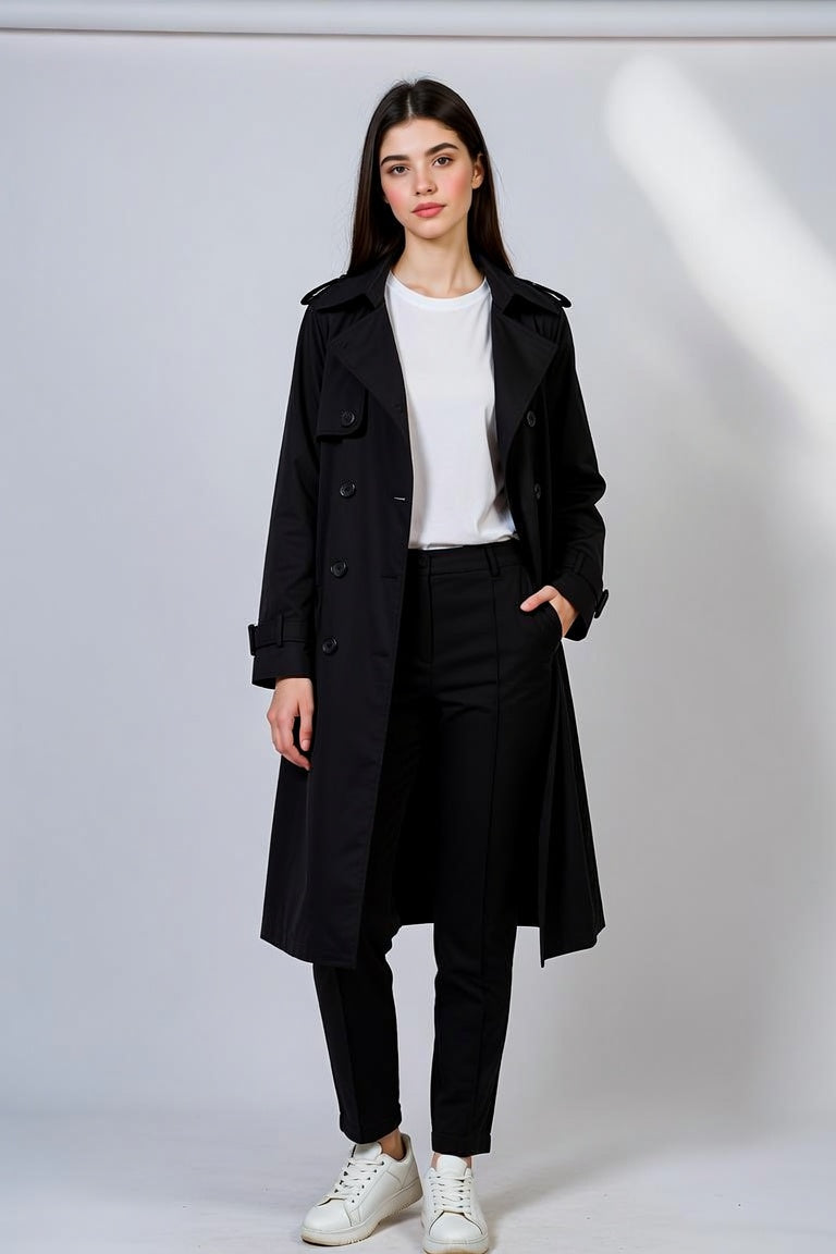 Women's Classic Belted Trench Coat – Double-Breasted All-Season Coat