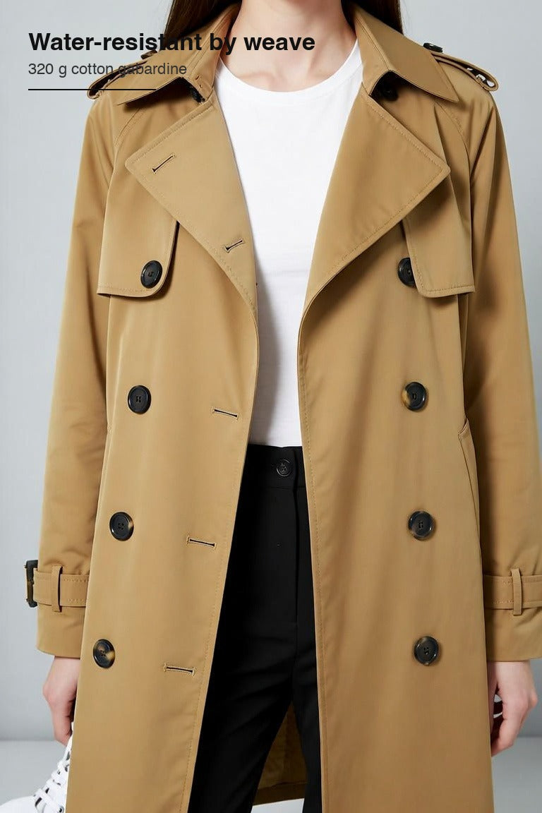 Women's Classic Belted Trench Coat – Double-Breasted All-Season Coat