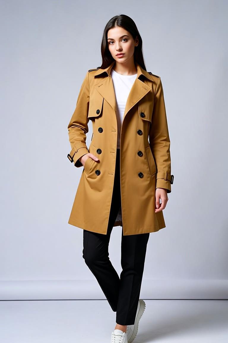 Women's Classic Belted Trench Coat – Double-Breasted All-Season Coat