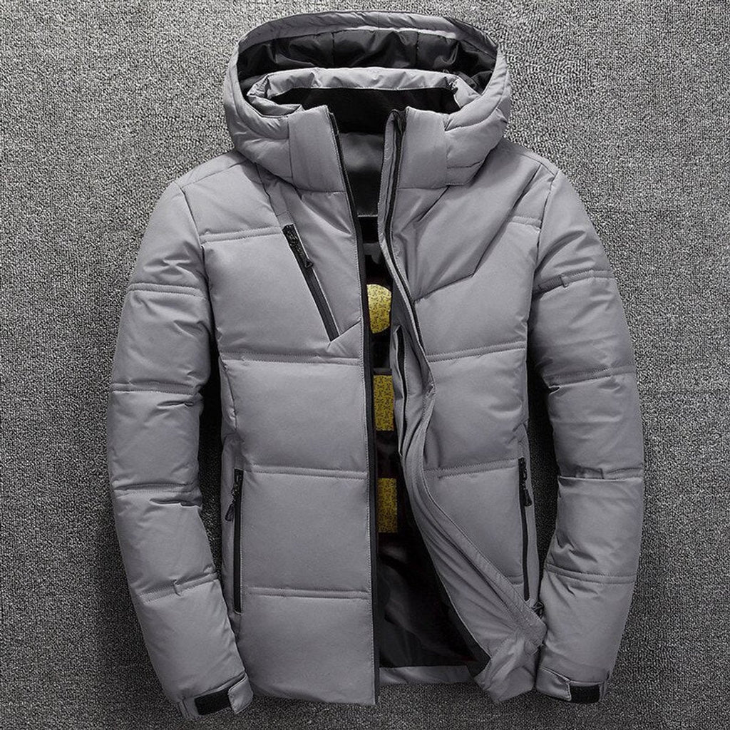 Men's Quilted Hooded Puffer Jacket – Stand Collar Winter Coat