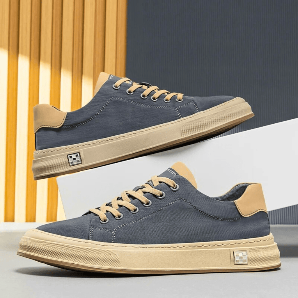 Men's Canvas Low-Top Sneakers – Cushioned Casual Lace-Up Shoes