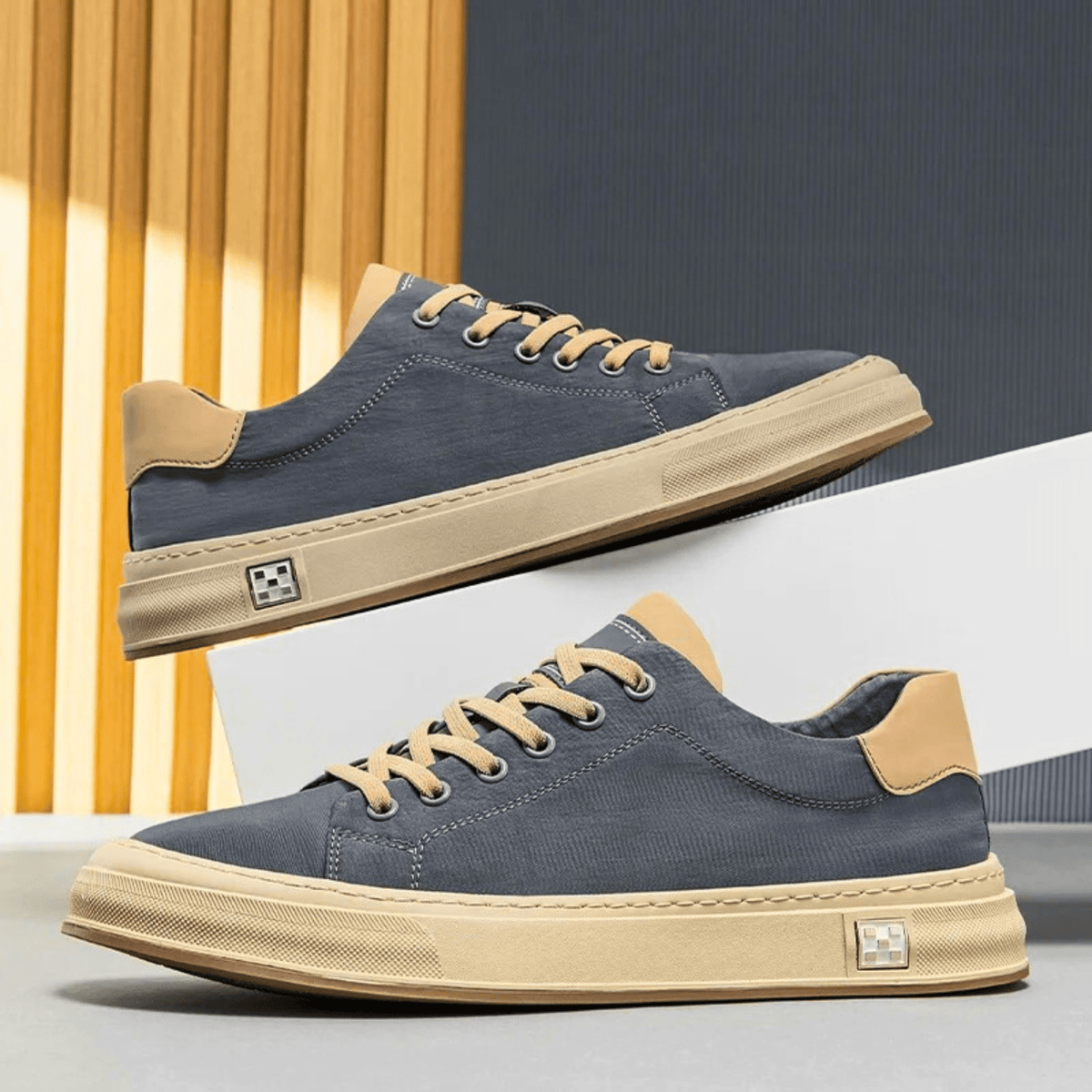 Men's Canvas Low-Top Sneakers – Cushioned Casual Lace-Up Shoes