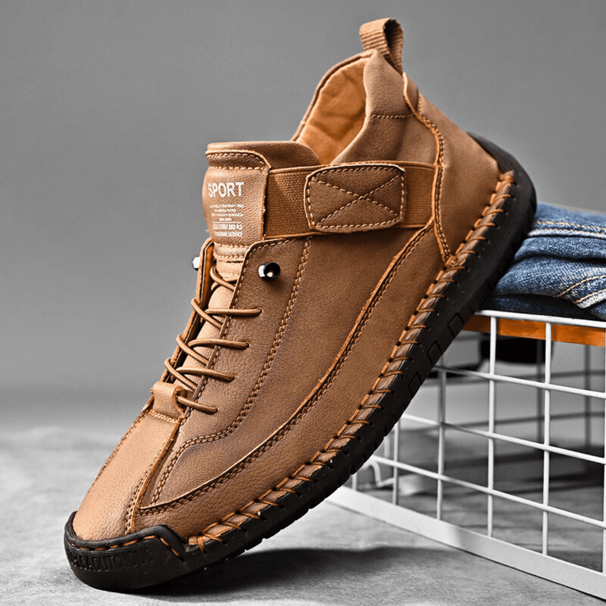 Men's Vintage Casual Sneakers – Stitch Detail Strap Cushioned Shoes