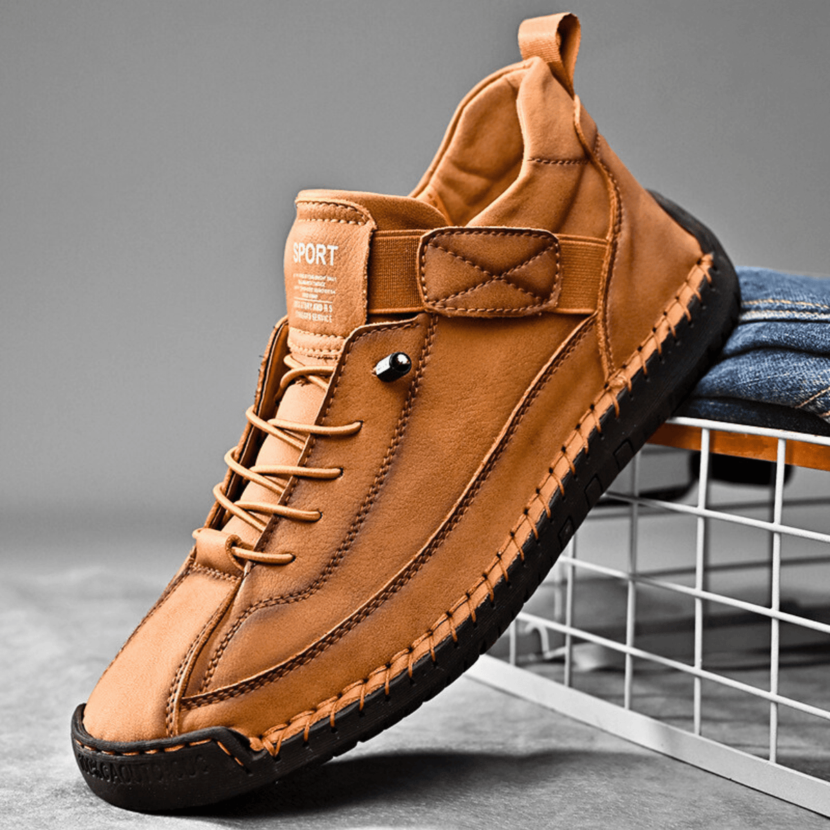 Men's Vintage Casual Sneakers – Stitch Detail Strap Cushioned Shoes