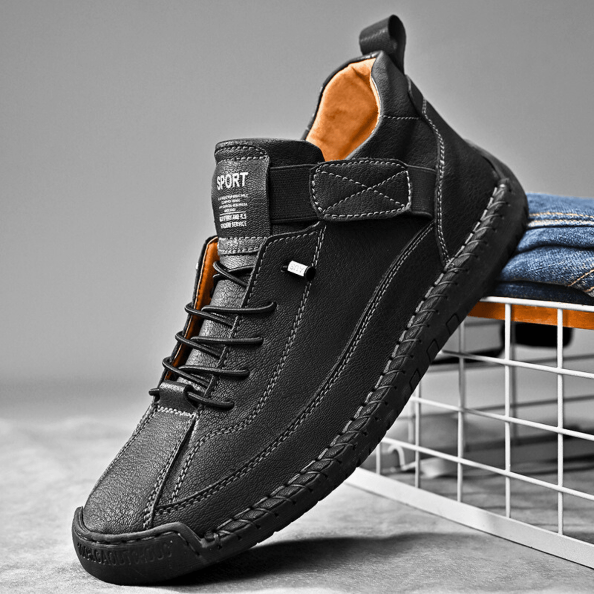Men's Vintage Casual Sneakers – Stitch Detail Strap Cushioned Shoes