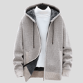 Men's Hooded Zip-Up Knit Cardigan – Chunky Knit Lined Sweater Jacket