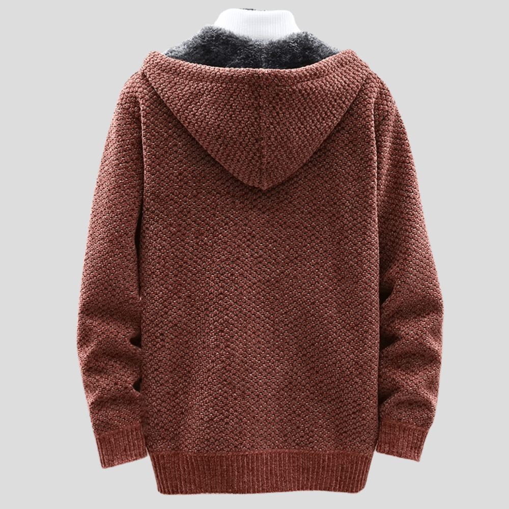Men's Hooded Zip-Up Knit Cardigan – Chunky Knit Lined Sweater Jacket