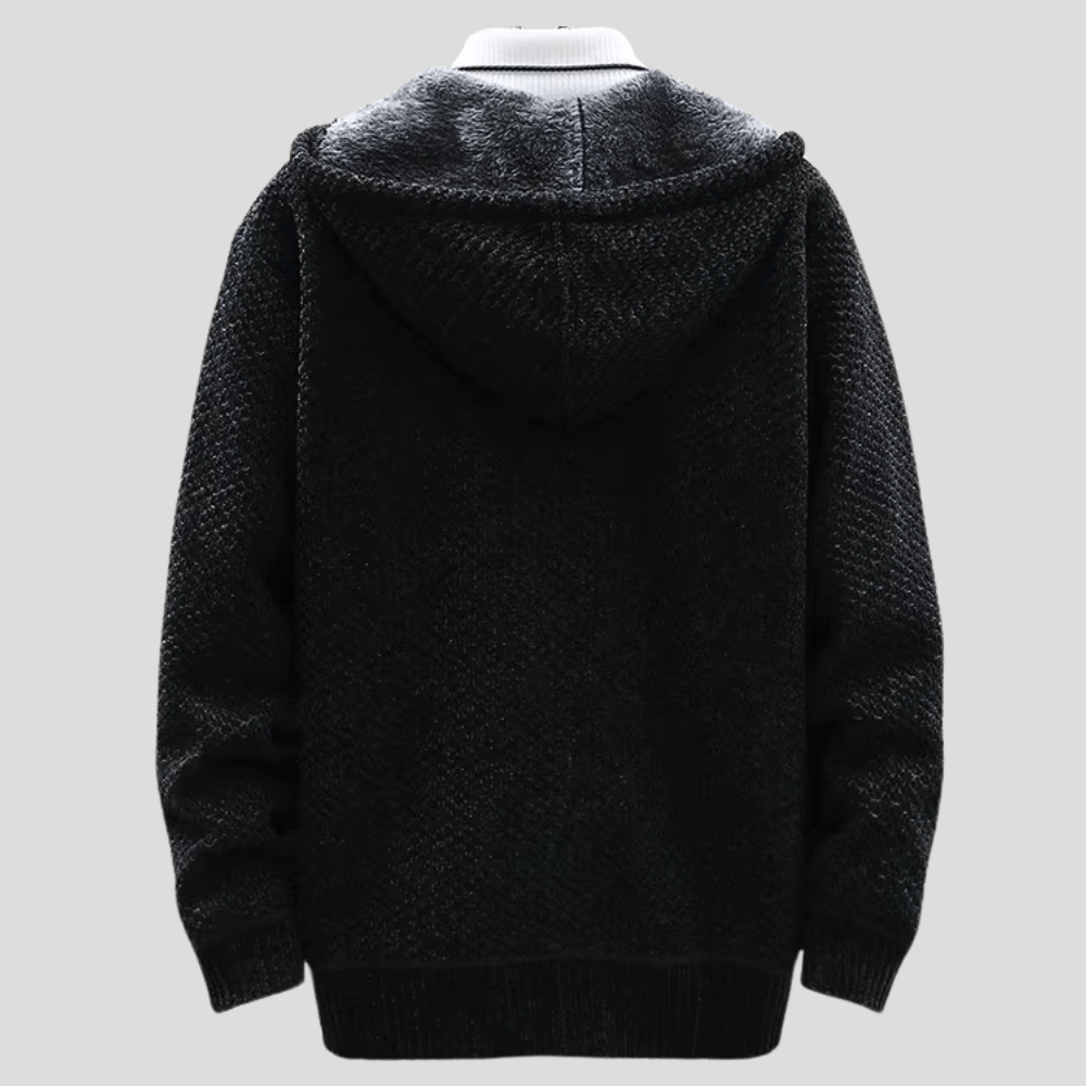Men's Hooded Zip-Up Knit Cardigan – Chunky Knit Lined Sweater Jacket