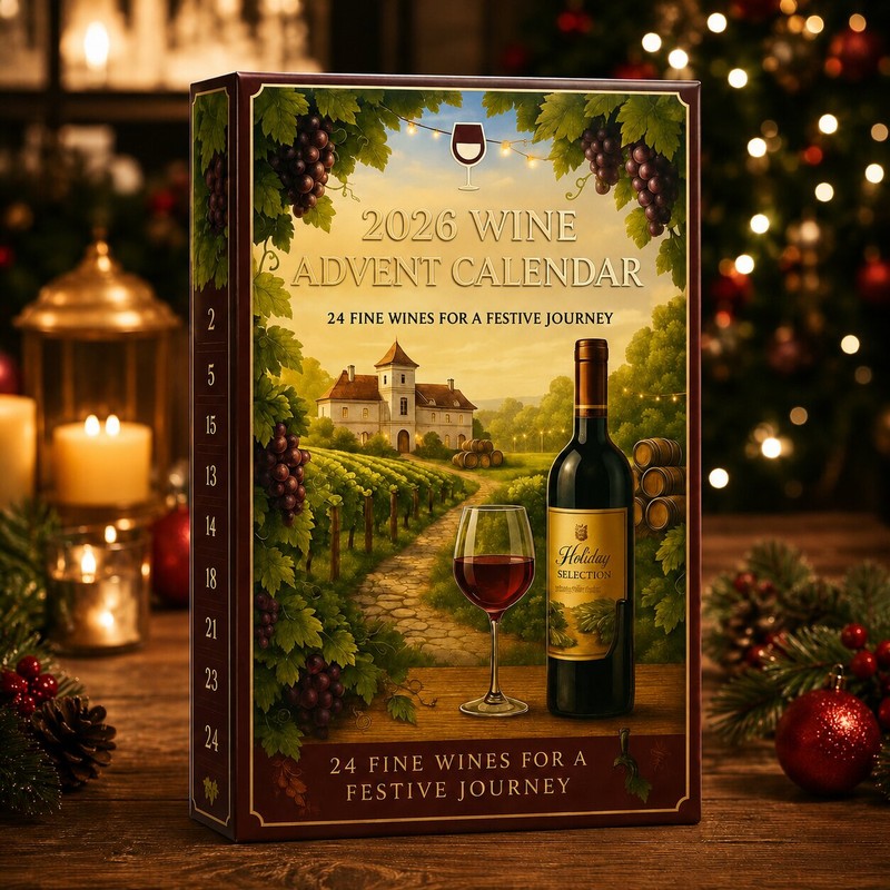 Vivian | Wine Lover Christmas Advent Calendar 2026 with 24 Wine Bottle Designs