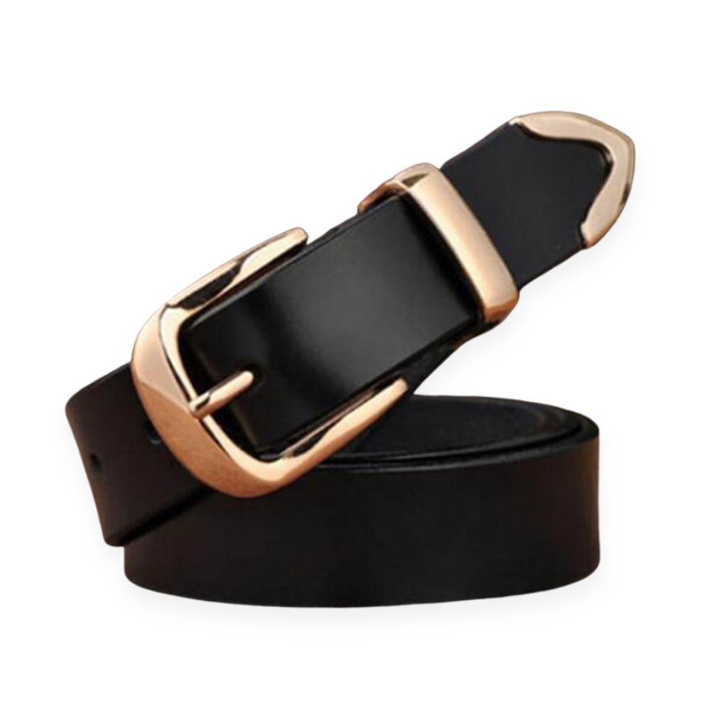 Women's Wide Belt with Gold-Tone Buckle – Classic Pin Buckle Belt for Jeans and Dresses