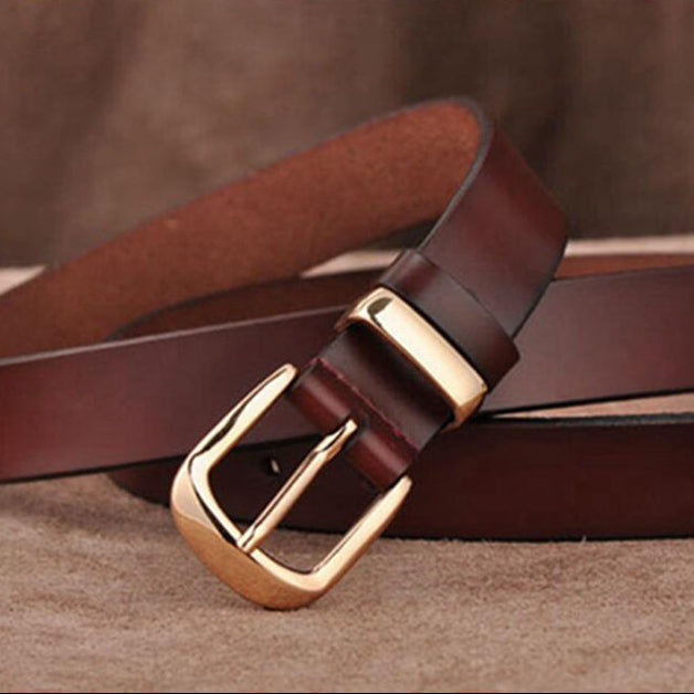 Women's Wide Belt with Gold-Tone Buckle – Classic Pin Buckle Belt for Jeans and Dresses