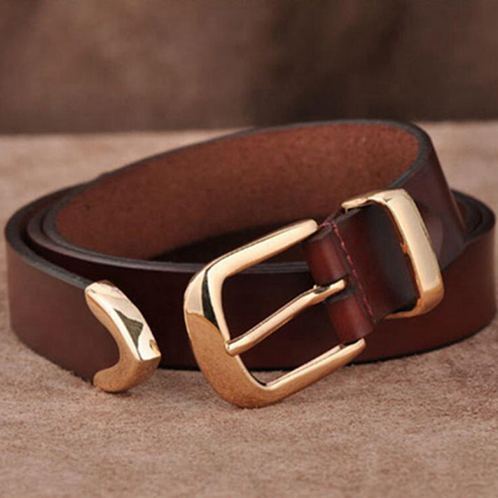 Women's Wide Belt with Gold-Tone Buckle – Classic Pin Buckle Belt for Jeans and Dresses