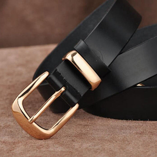 Women's Wide Belt with Gold-Tone Buckle – Classic Pin Buckle Belt for Jeans and Dresses