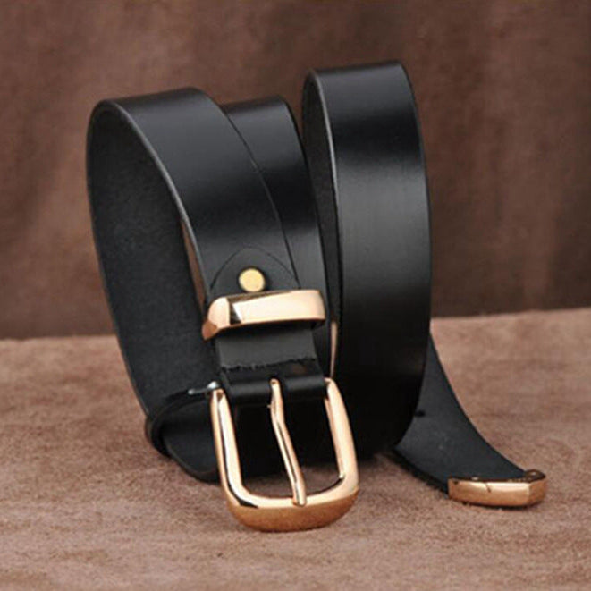 Women's Wide Belt with Gold-Tone Buckle – Classic Pin Buckle Belt for Jeans and Dresses