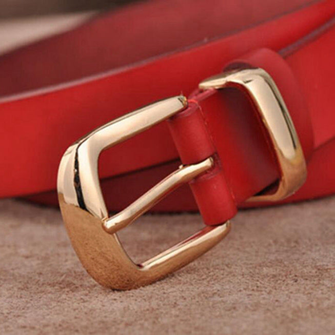 Women's Wide Belt with Gold-Tone Buckle – Classic Pin Buckle Belt for Jeans and Dresses