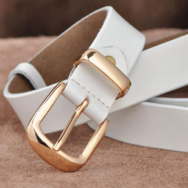 Women's Wide Belt with Gold-Tone Buckle – Classic Pin Buckle Belt for Jeans and Dresses