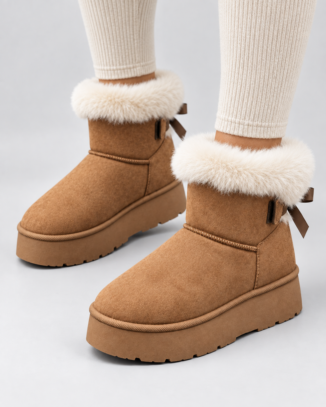 Women's Platform Snow Boots – Suede-Look Warm Cuff Winter Boots