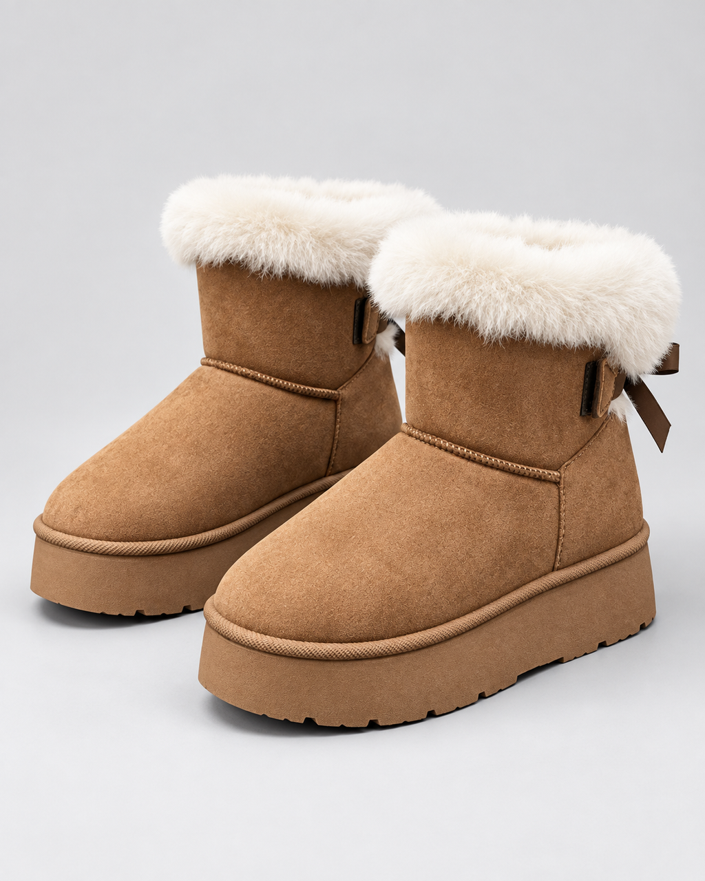 Women's Platform Snow Boots – Suede-Look Warm Cuff Winter Boots