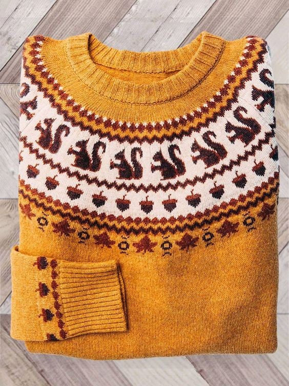 Women's Fair Isle Halloween Crew Neck Sweater – Seasonal Knit Pullover