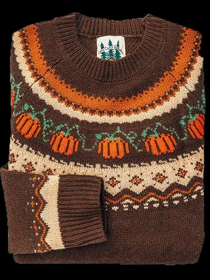 Women's Fair Isle Halloween Crew Neck Sweater – Seasonal Knit Pullover