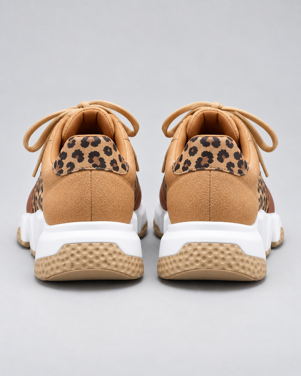 Women's Leopard Print Chunky Sneakers – Sculpted Sole Lace-Up Trainers