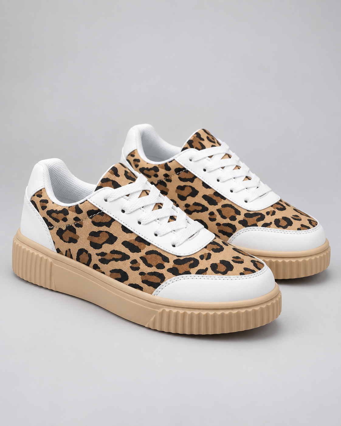 Women's Leopard Print Platform Sneakers – Chunky Sole Lace-Up Shoes
